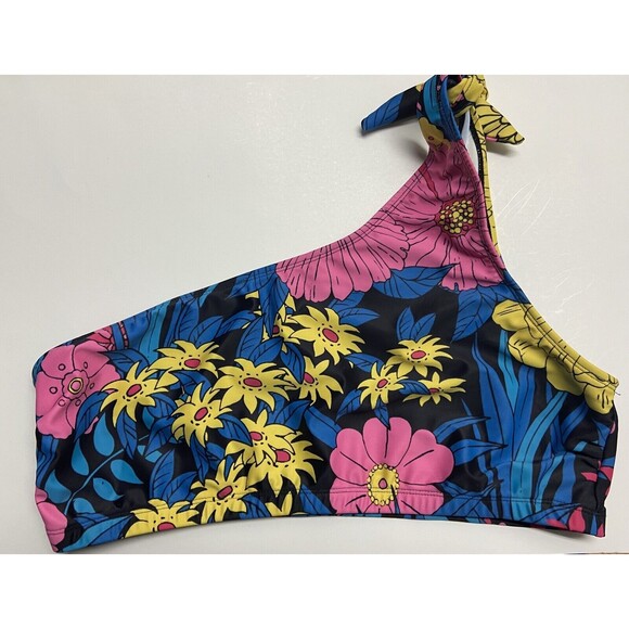 Unbranded One Shouldered Bikini Top  Womens Size XL Tropical Flowers Colorful - Picture 1 of 4